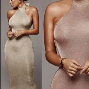 GOLD metallic halter JLUXLABEL dress